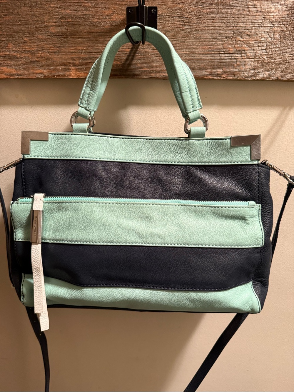 b. makowsky Mint and Black Colorblock Crossbody Satchel
